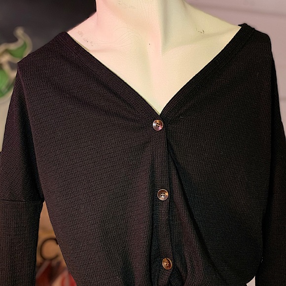 Black Button Down High Low Top - Picture 2 of 7